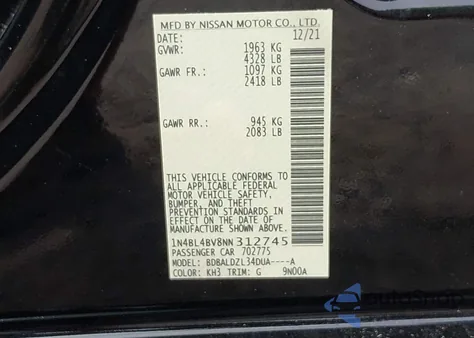 2022 Nissan Altima S Fwd из США, поврежденный, VIN 1N4BL4BV8NN312745